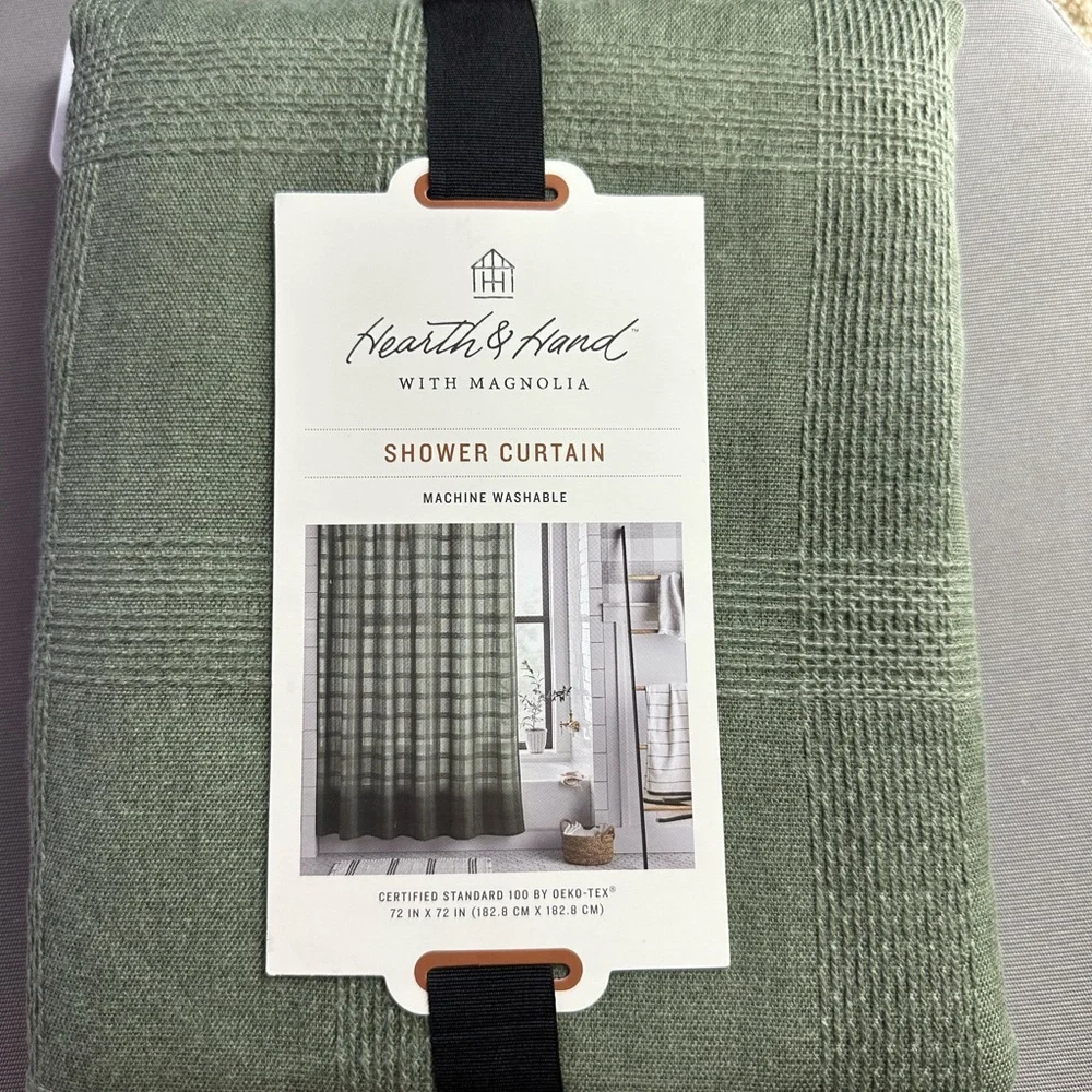 New Hearth & Hand with Magnolia Grid-Like Textured Shower Curtain 72x72